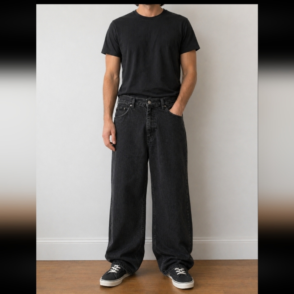 Vintage DKNY Black Mens Style KBRU8120 Wide Leg Loose Fit 38
